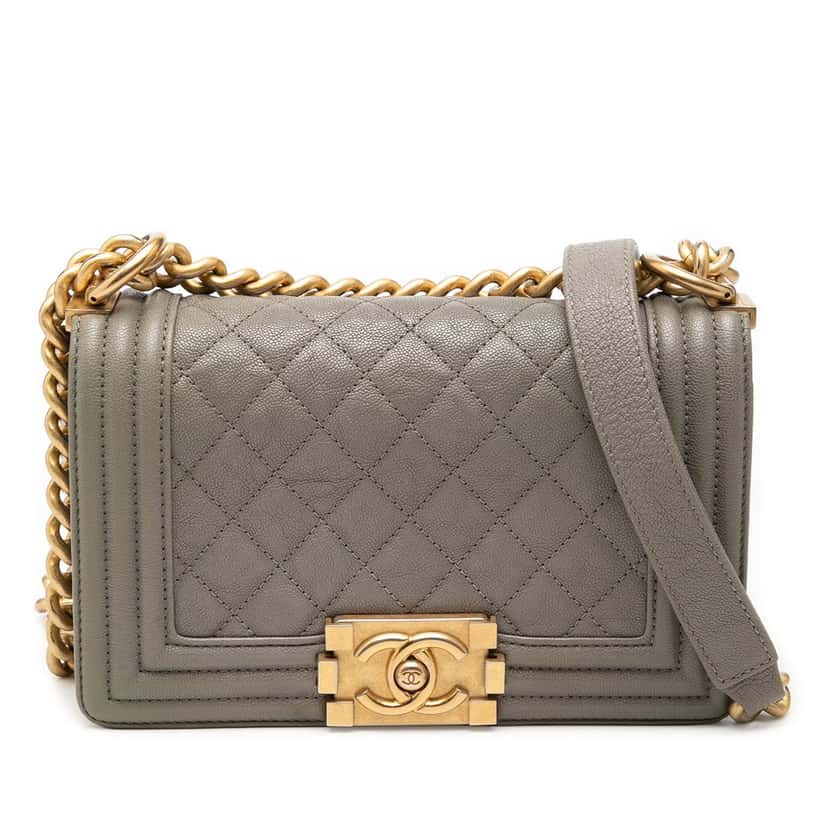 Chanel Small Quilted Caviar Boy Flap Brown Leather Very good condition - Front View