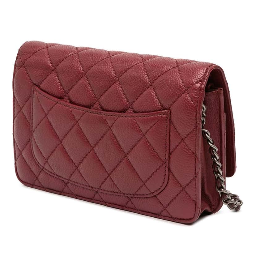 Chanel CC Quilted Caviar Wallet on Chain Red Leather Very good condition - Back View