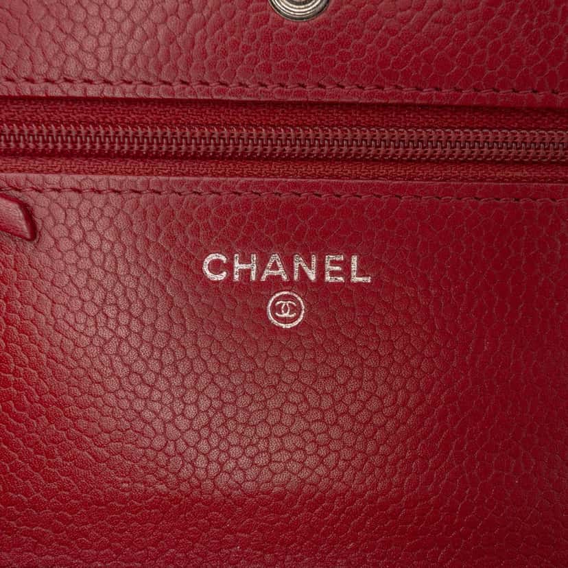Chanel CC Quilted Caviar Wallet on Chain Red Leather Very good condition - Box View