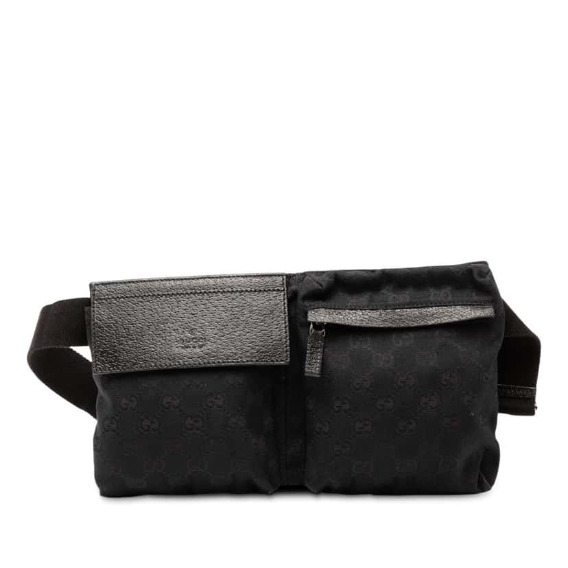 Gucci GG Canvas Double Pocket Belt Bag Black Very good condition - Front View