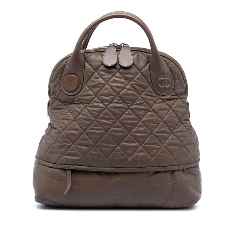 Chanel Quilted Coated Canvas Expandable Zip Travel Bag Brown Very good condition - Front View