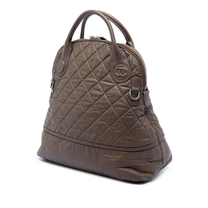 Chanel Quilted Coated Canvas Expandable Zip Travel Bag Brown Very good condition - Back View