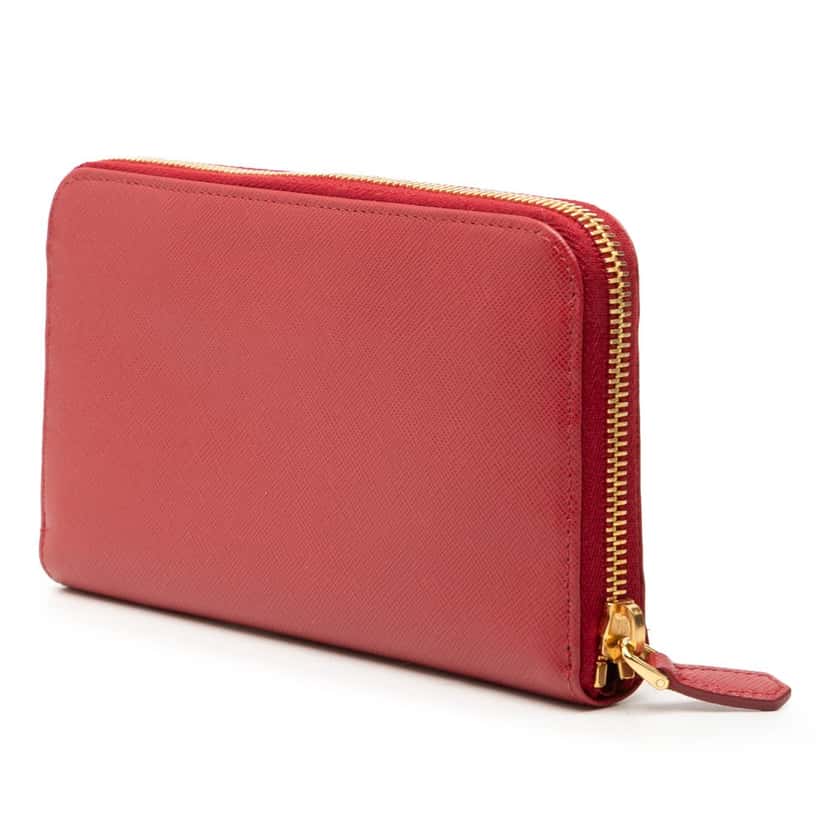 Prada Saffiano Zip Around Long Wallet Red Leather Very good condition - Back View