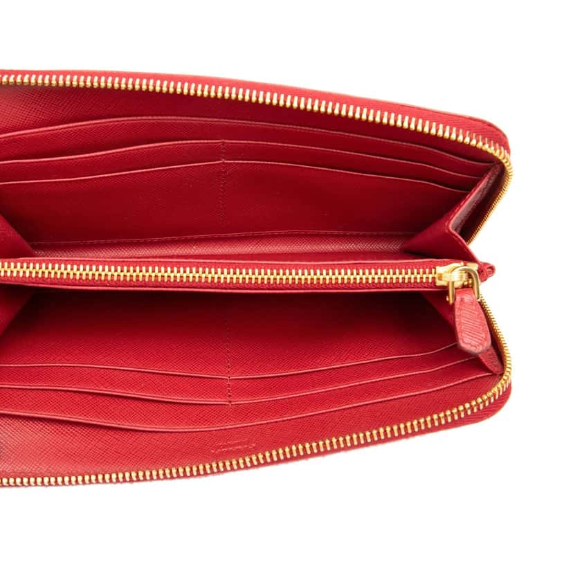 Prada Saffiano Zip Around Long Wallet Red Leather Very good condition - Model View