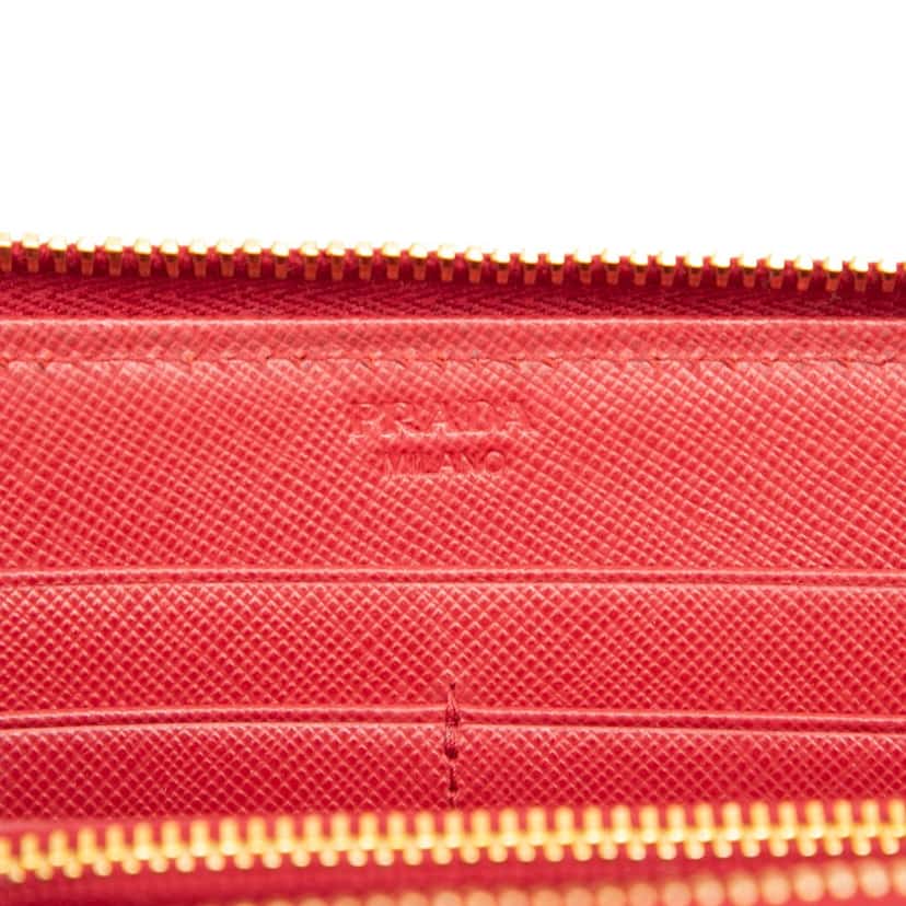 Prada Saffiano Zip Around Long Wallet Red Leather Very good condition - Box View