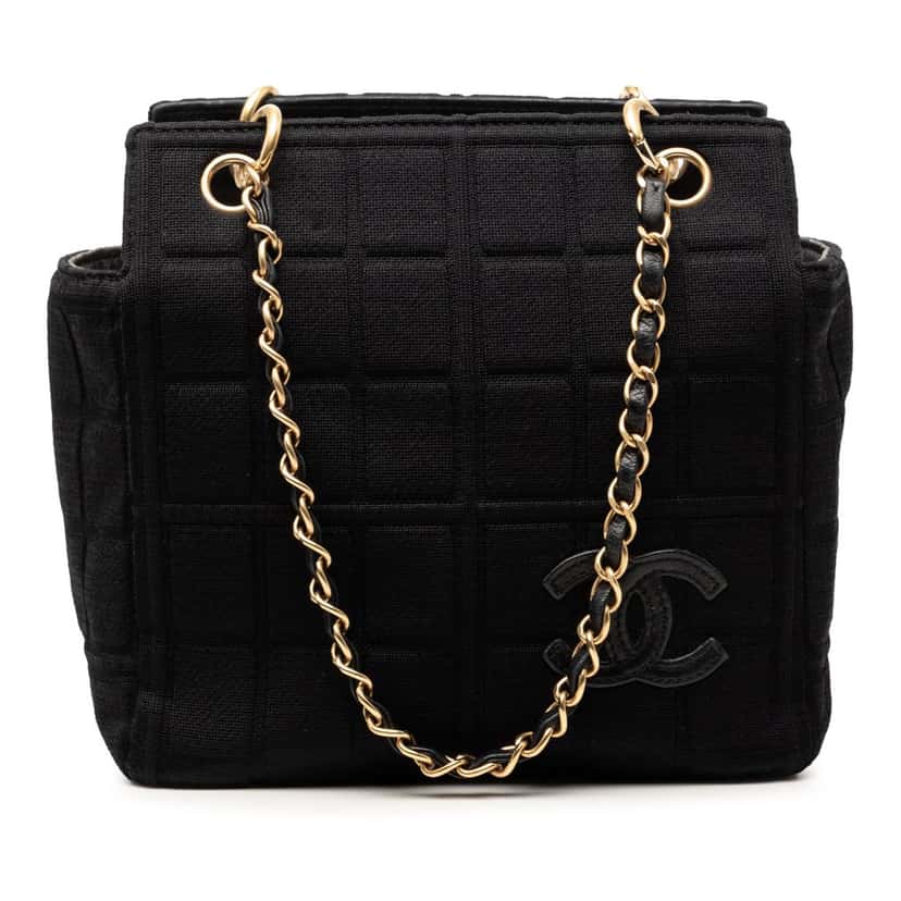 Chanel Jersey CC Chocolate Bar Shoulder Bag Black Very good condition - Front View