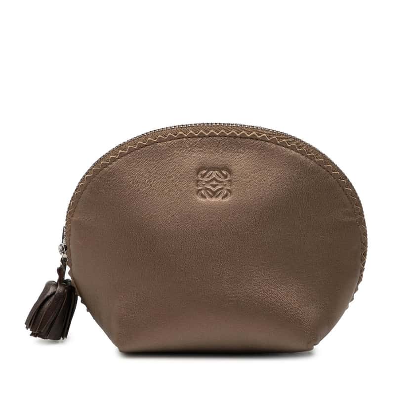 LOEWE Leather Anagram Pouch Brown Leather Very good condition - Front View