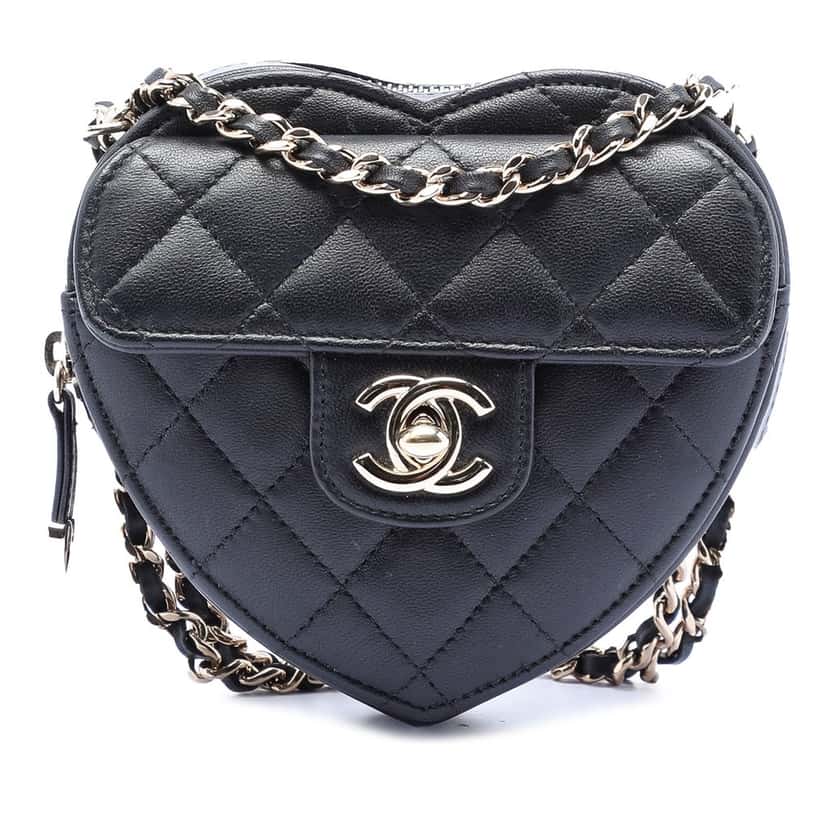 Chanel Mini Lambskin CC in Love Heart Crossbody Black Leather Very good condition - Front View