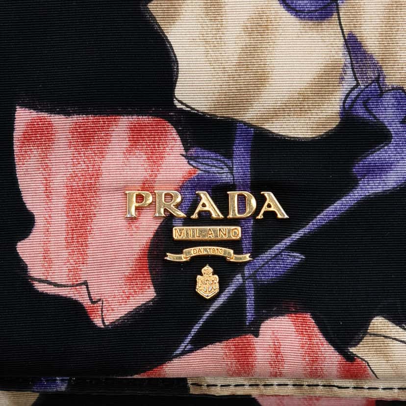 Prada Tessuto Floral Print Chain Crossbody Black Very good condition - Box View