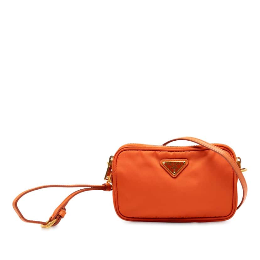 Prada Mini Tessuto Double Zip Camera Bag Orange Very good condition - Front View