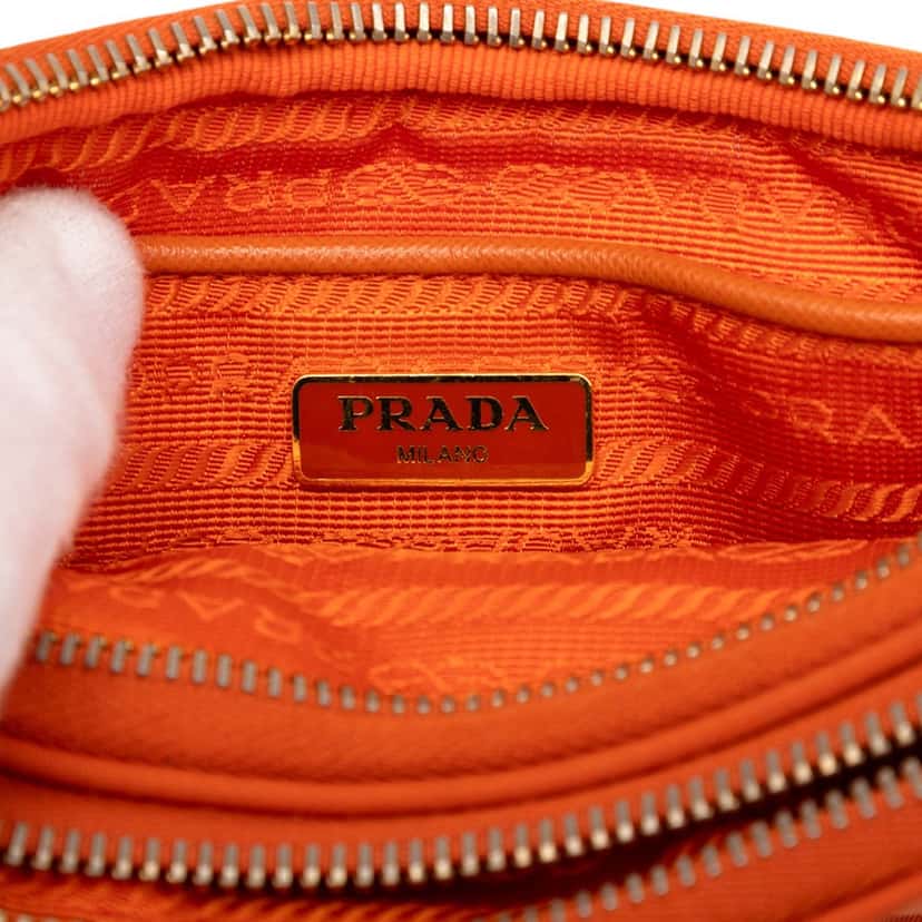 Prada Mini Tessuto Double Zip Camera Bag Orange Very good condition - Box View