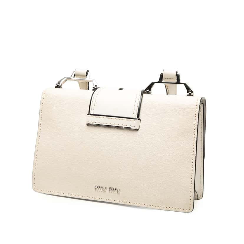 Miu Miu Goatskin Madras Soft Calf Crystal Embellished Crossbody White Leather Very good condition - Back View