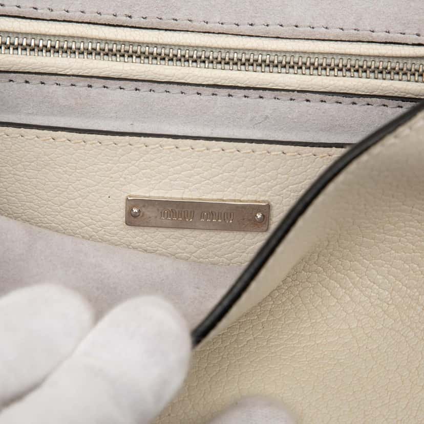 Miu Miu Goatskin Madras Soft Calf Crystal Embellished Crossbody White Leather Very good condition - Box View