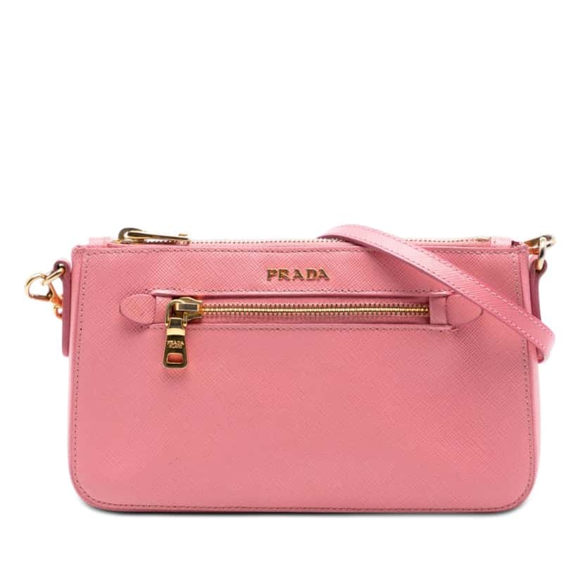 Prada Saffiano Lux Front Pocket Crossbody Pink Leather Very good condition - Front View
