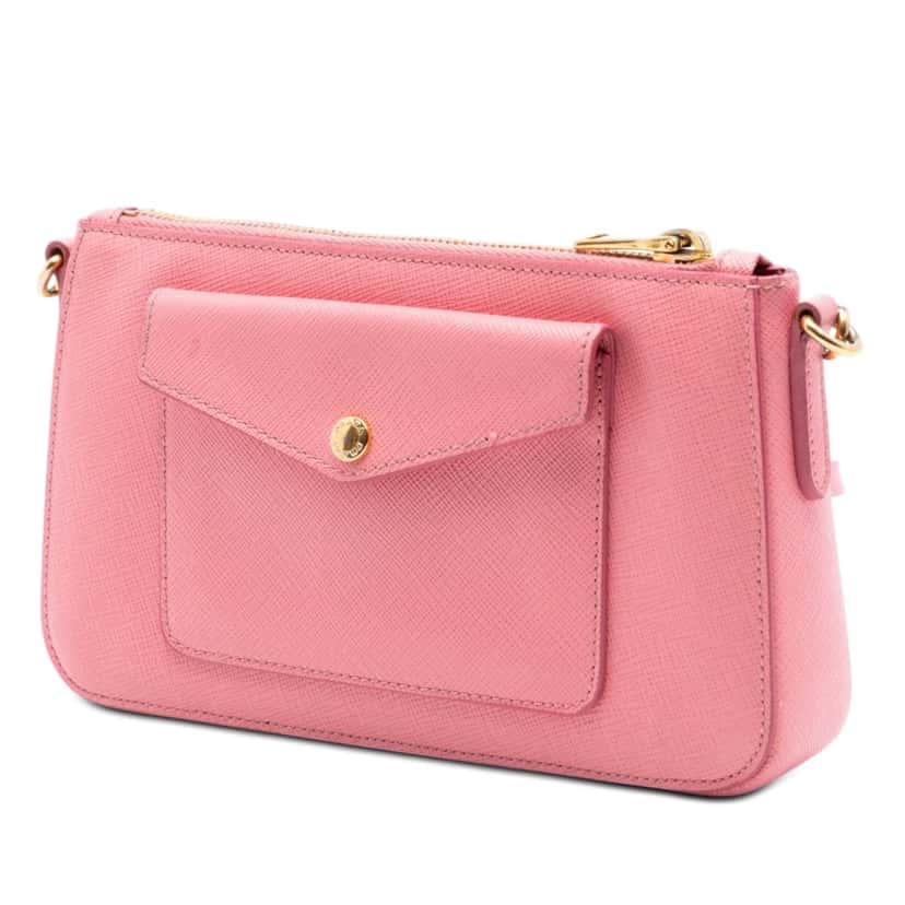 Prada Saffiano Lux Front Pocket Crossbody Pink Leather Very good condition - Back View