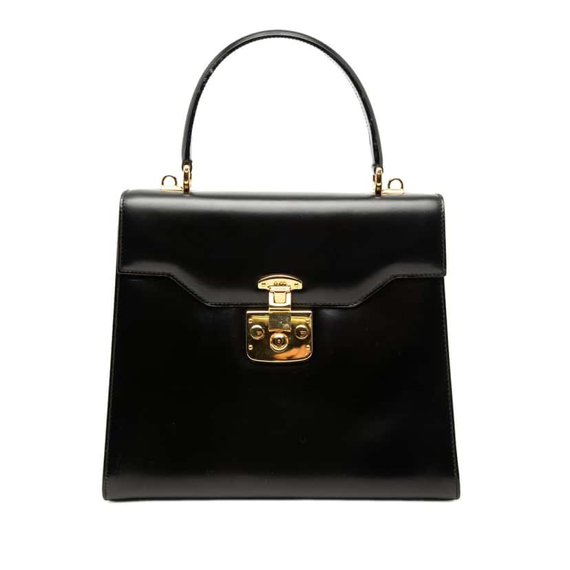 Gucci Smooth Calfskin Lady Lock Satchel Black Leather Very good condition - Front View
