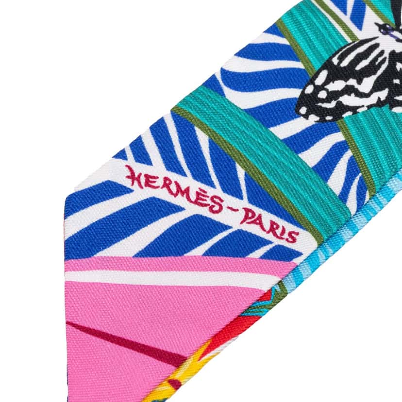 Hermès Jaguar Quetzal Silk Twilly Scarf Green Never worn - Back View