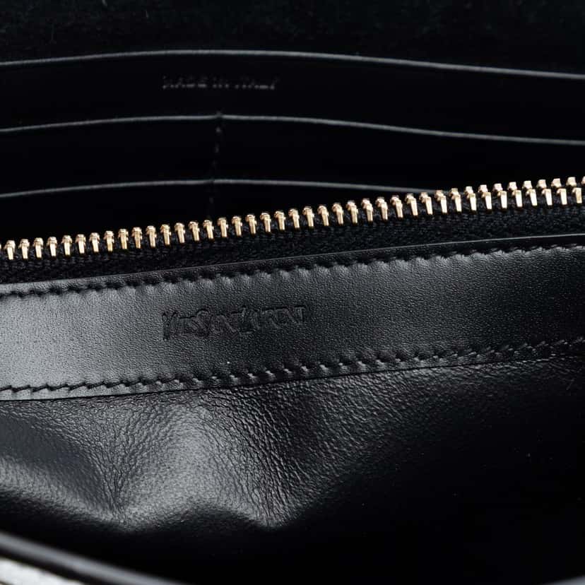Saint Laurent Crinkled Metallic Calfskin Belle de Jour Chain Clutch Silver Leather Very good condition - Box View