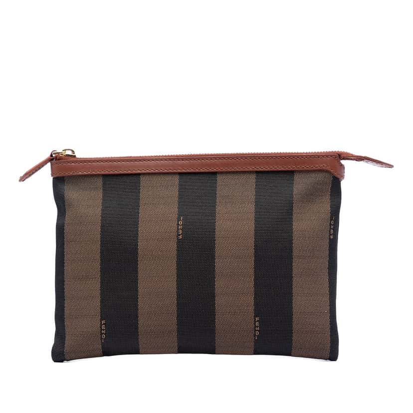 Fendi Pequin Canvas Clutch Brown Very good condition - Front View