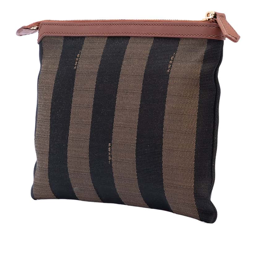 Fendi Pequin Canvas Clutch Brown Very good condition - Back View