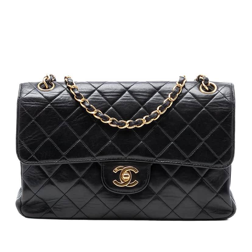 Chanel Medium Quilted Lambskin Double Sided Flap Black Leather Very good condition - Front View