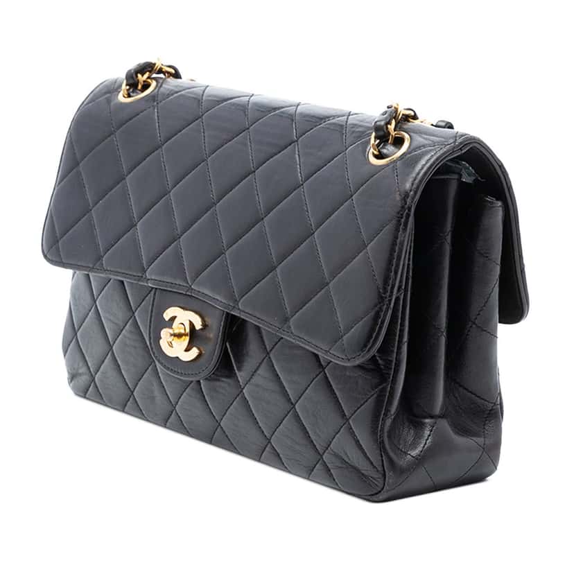 Chanel Medium Quilted Lambskin Double Sided Flap Black Leather Very good condition - Back View