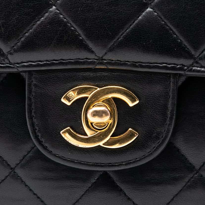 Chanel Medium Quilted Lambskin Double Sided Flap Black Leather Very good condition - Box View