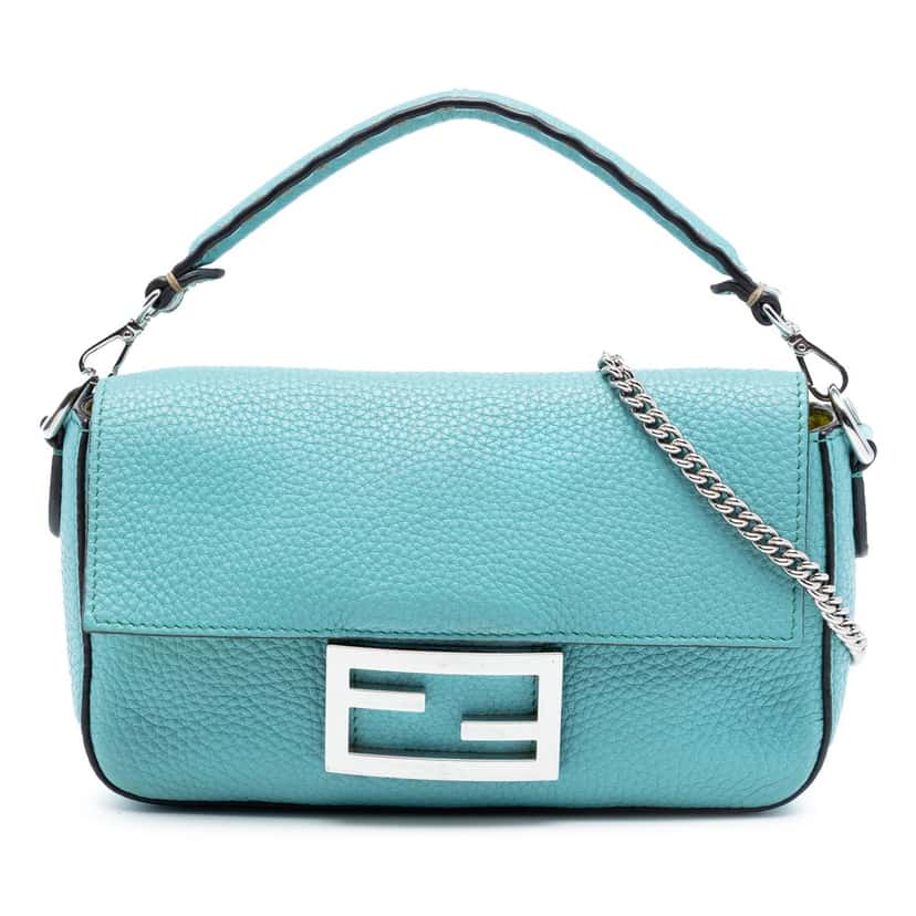 Fendi Mini Leather Baguette Satchel Blue Leather Very good condition - Front View