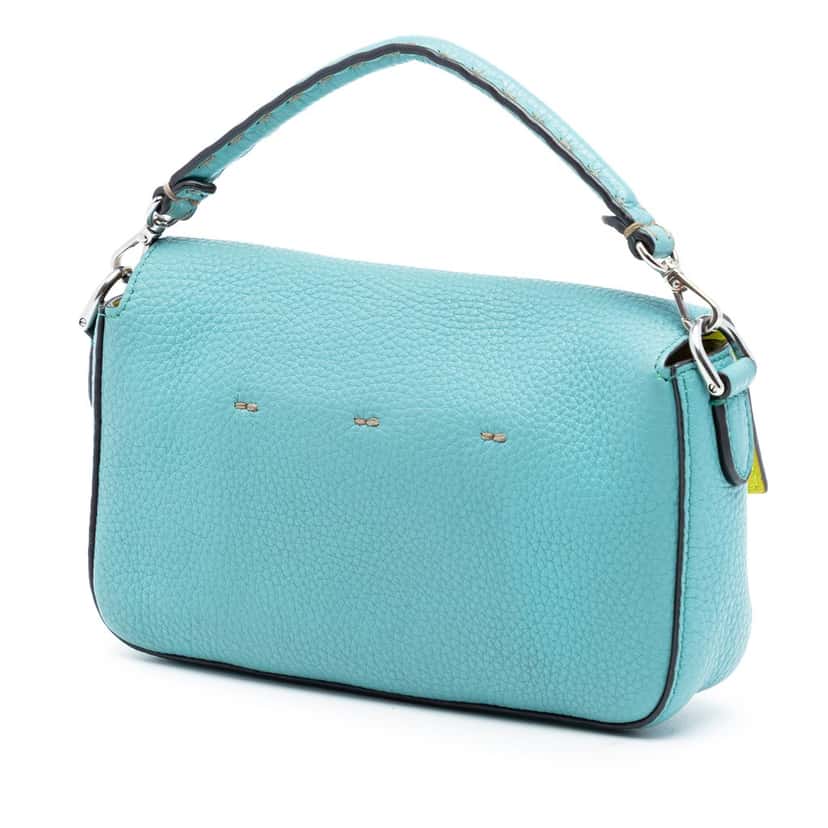 Fendi Mini Leather Baguette Satchel Blue Leather Very good condition - Back View