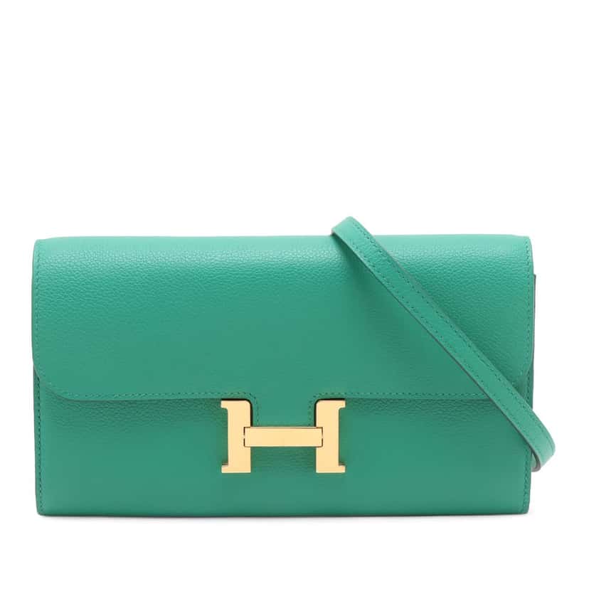 Hermès Evercolor Constance Long To Go Wallet Green Leather Very good condition - Front View