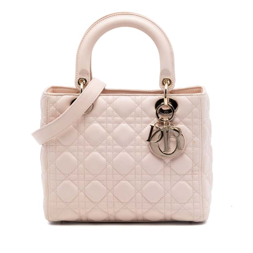 Dior Medium Lambskin Cannage Lady Dior Pink Leather Very good condition - Front View