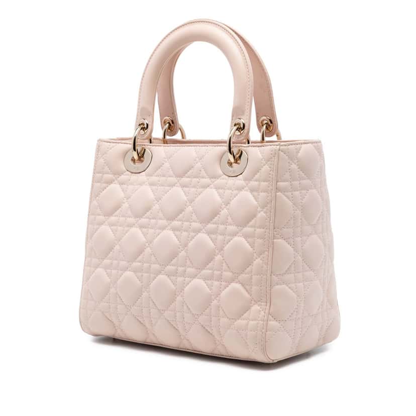 Dior Medium Lambskin Cannage Lady Dior Pink Leather Very good condition - Back View