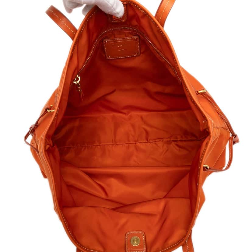 Prada Saffiano Trimmed Tessuto Open Convertible Tote Orange Very good condition - Model View