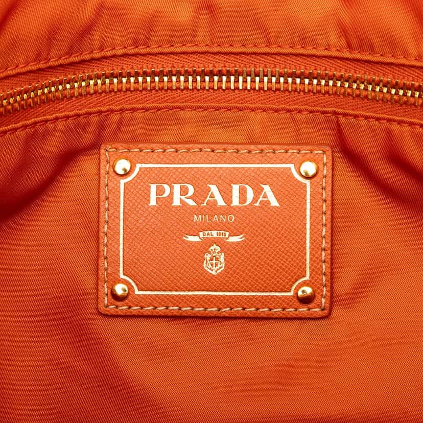 Prada Saffiano Trimmed Tessuto Open Convertible Tote Orange Very good condition - Box View