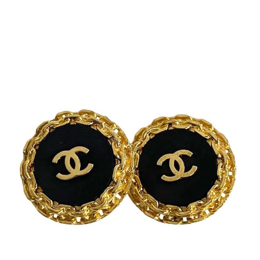 Chanel CC Gold Plated Enamel Clip On Earrings Gold Metal Very good condition - Front View