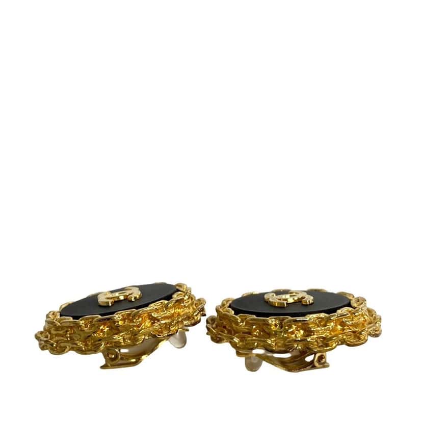 Chanel CC Gold Plated Enamel Clip On Earrings Gold Metal Very good condition - Back View