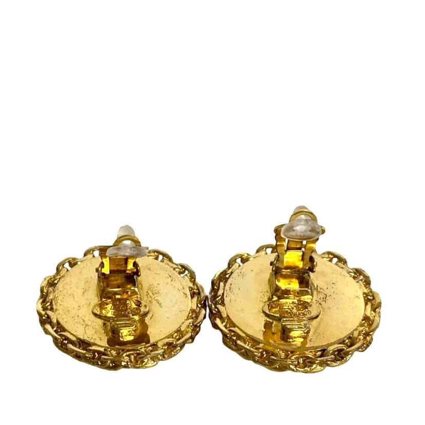 Chanel CC Gold Plated Enamel Clip On Earrings Gold Metal Very good condition - Inside View