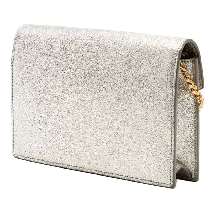 Saint Laurent Metallic Textured Calfskin Envelope Wallet On Chain Silver Leather Very good condition - Back View