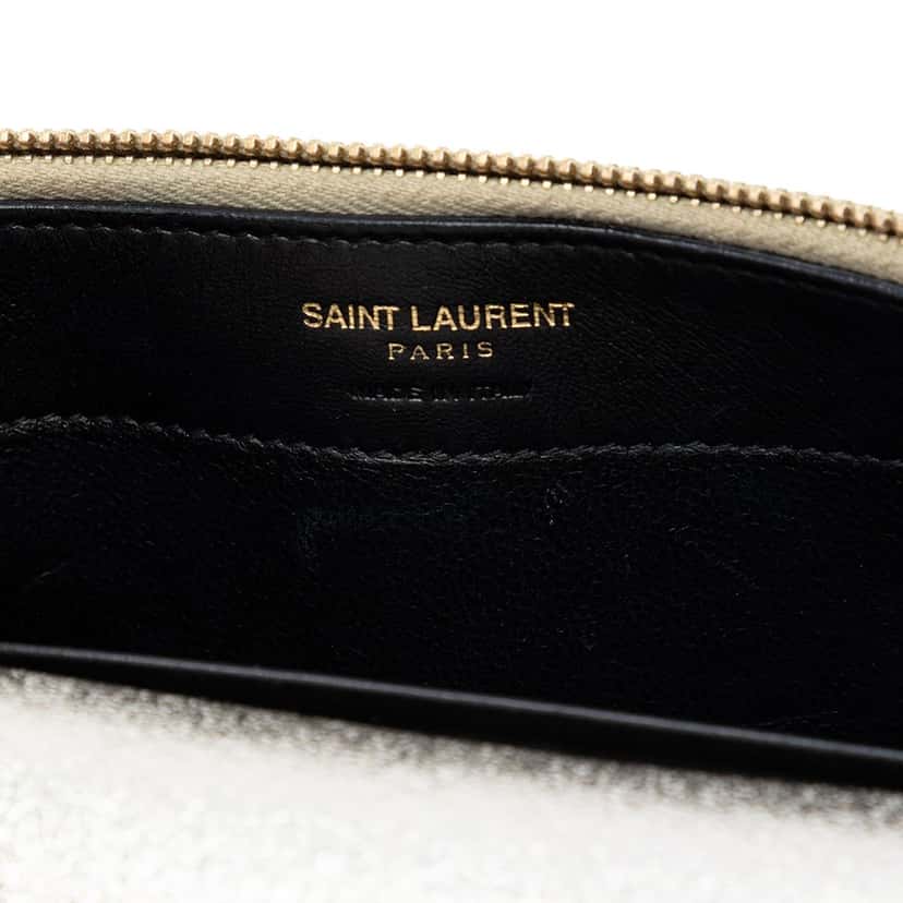 Saint Laurent Metallic Textured Calfskin Envelope Wallet On Chain Silver Leather Very good condition - Box View