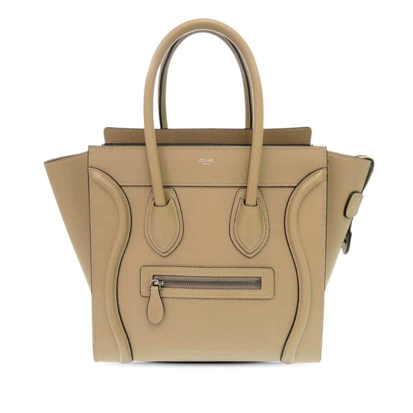 Celine Micro Drummed Calfskin Luggage Tote Beige Leather Very good condition - Front View