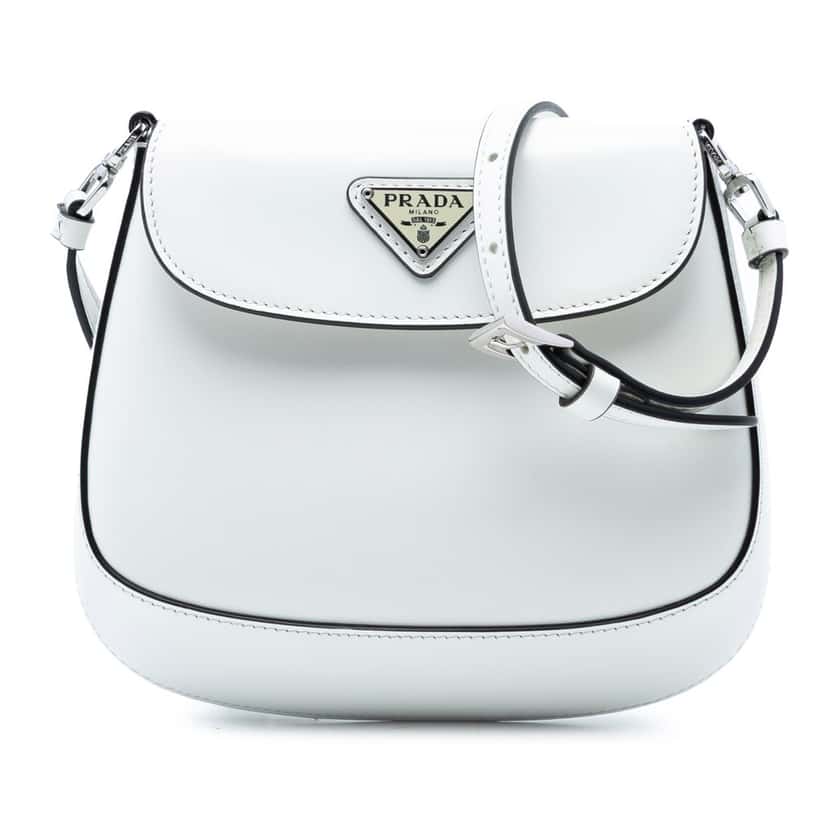 Prada Mini Brushed Leather Cleo Bag White Leather Very good condition - Front View