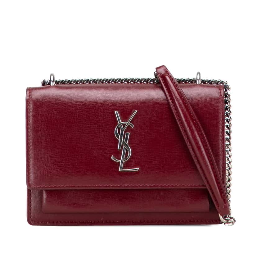 Saint Laurent Mini Calfskin Monogram Sunset Wallet on Chain Red Leather Very good condition - Front View