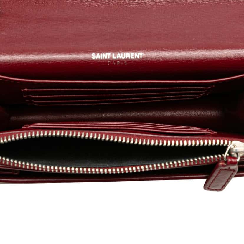 Saint Laurent Mini Calfskin Monogram Sunset Wallet on Chain Red Leather Very good condition - Model View