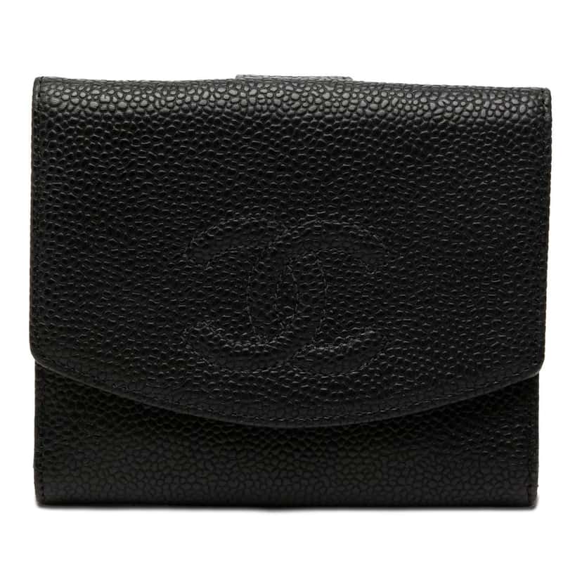 Chanel CC Caviar Compact Wallet Black Leather Very good condition - Front View