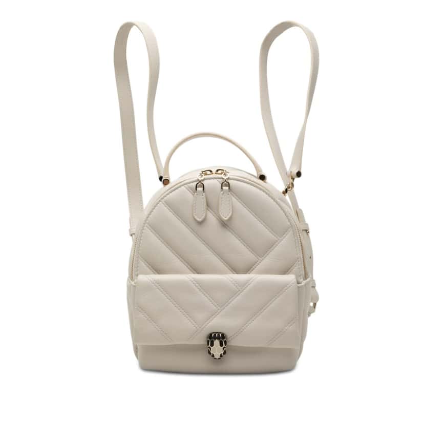 Bvlgari Quilted Leather Serpenti Forever Cabochon Backpack White Leather Very good condition - Front View