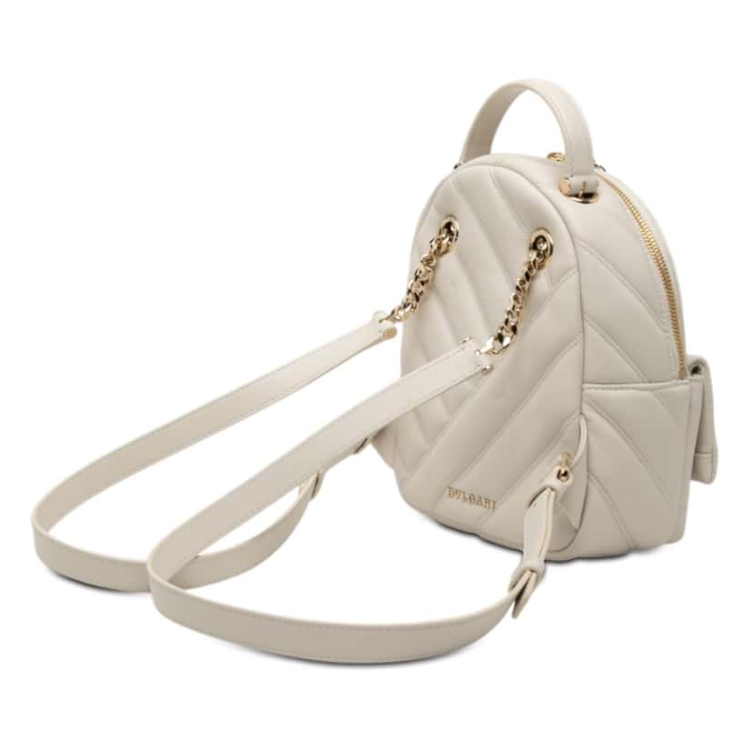 Bvlgari Quilted Leather Serpenti Forever Cabochon Backpack White Leather Very good condition - Back View