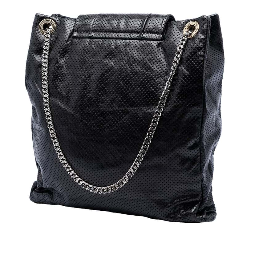 Chanel Perforated Crackled Metallic Calfskin Drill Tote Black Leather Very good condition - Back View