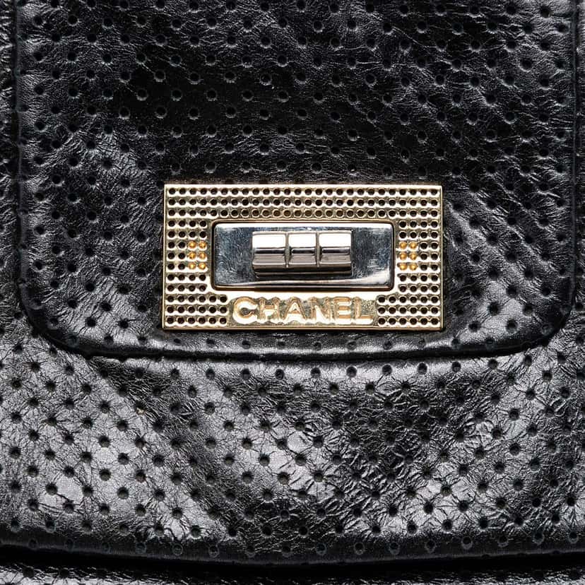 Chanel Perforated Crackled Metallic Calfskin Drill Tote Black Leather Very good condition - Box View