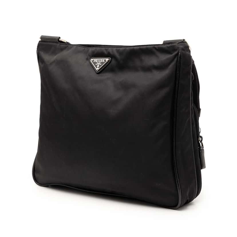 Prada Saffiano Trimmed Tessuto Zip Top Crossbody Black Very good condition - Back View