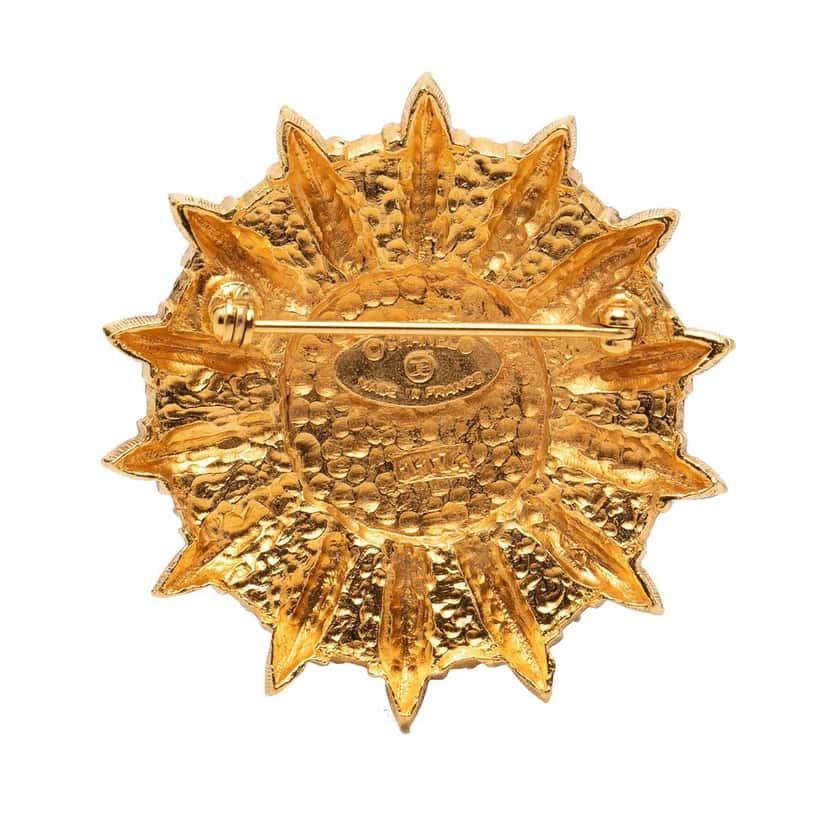 Chanel Gold Plated Sunburst Shield Brooch Gold Metal Very good condition - Back View
